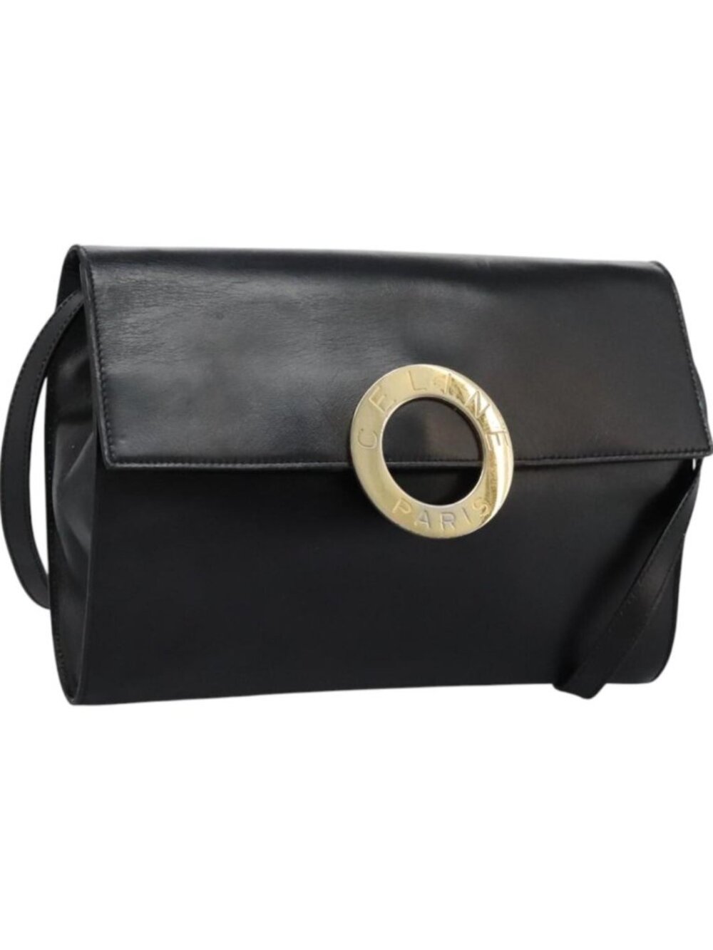 CELINE Circle Shoulder Bag Leather Black Gold